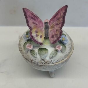 Vintage Lefton Bisque Porcelain Decorative Butterfly Trinket Box 3D